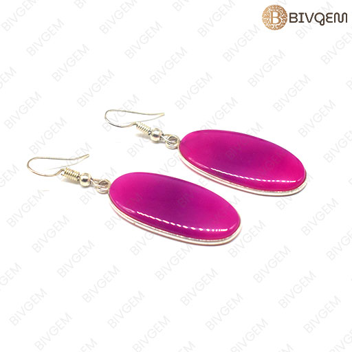 Elevate your style with our Pink Agate Oval Shape Gemstone With German Silver Earring Sets