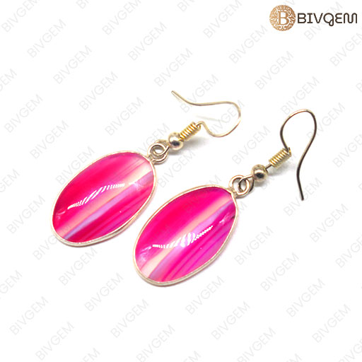 Pink Agate Oval Shape Gemstone with German Silver Earring Sets