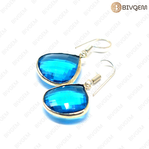 Blue Aqua Oval Shape Gemstone with German Silver Earring Sets