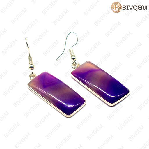 Purple Agate Square Shape Gemstone with German Silver Earring Sets