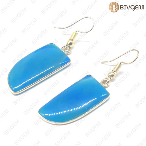 Aqua Blue Moon Shape Gemstone with German Silver Earring Sets